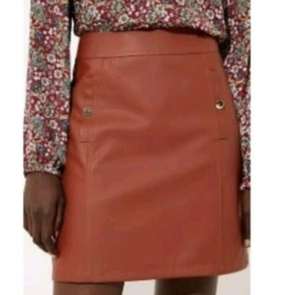 Loft Faux Leather Mini Skirt Brown Rust Size 4P - Picture 1 of 8